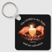 Hands Holding Lighted Candle with Bible message Ke キーホルダー (正面)