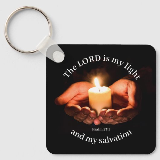 Hands Holding Lighted Candle with Bible message Ke キーホルダー (正面)