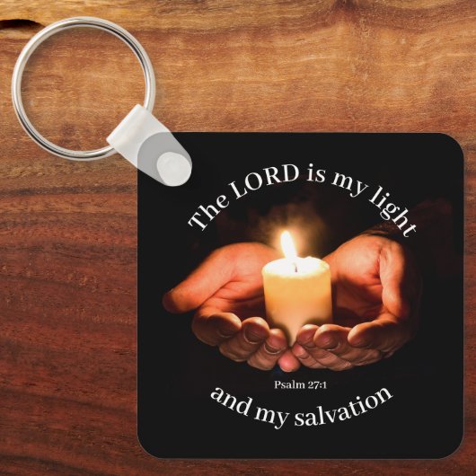 Hands Holding Lighted Candle with Bible message Ke キーホルダー (正面)