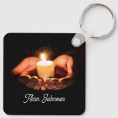 Hands Holding Lighted Candle with Bible message Ke キーホルダー (裏面)