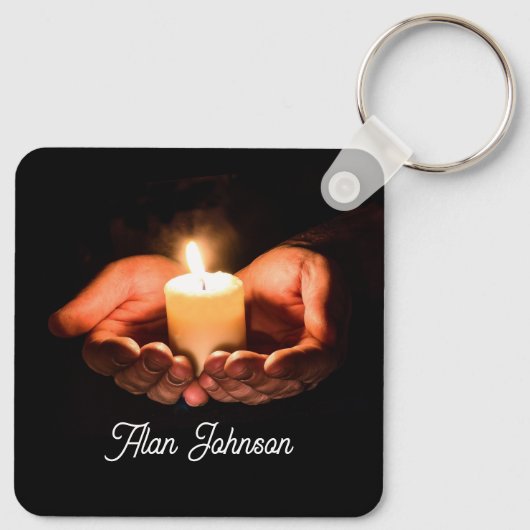 Hands Holding Lighted Candle with Bible message Ke キーホルダー (裏面)