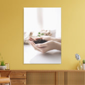 Hands Holding Seedling Growth Hope キャンバスプリント (インサイチュ (リビング))