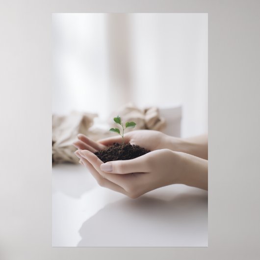 Hands Holding Seedling Growth Hope ポスター (正面)