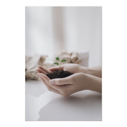 Hands Holding Seedling Growth Hope ポスター (正面)