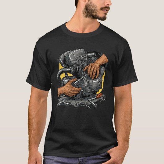Hands of a Mechanic – Engine Repair Artwork Tシャツ (正面)