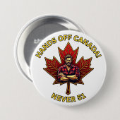Hands Off Canada, Never 51, Maple Leaf Lumberjack 缶バッジ (正面&裏面)