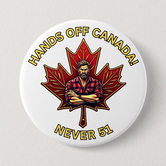 Hands Off Canada, Never 51, Maple Leaf Lumberjack 缶バッジ (正面)