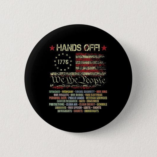 Hands Off Social Securityデモに対する抗議デモに対す救る反応 缶バッジ (正面)