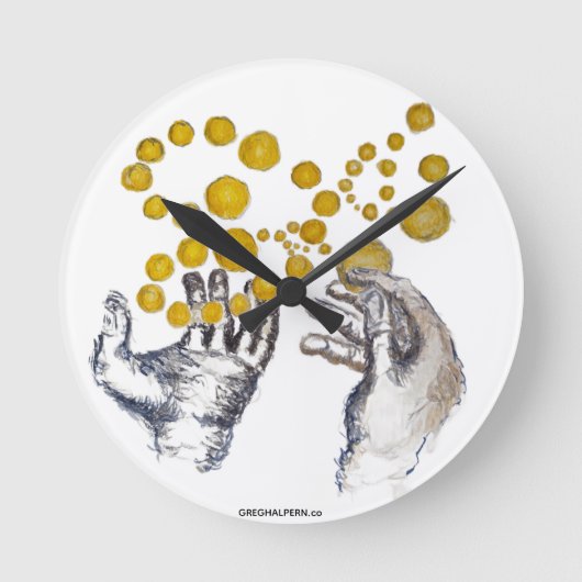 Hands Outstretched with Golden Globes Artist Clock ラウンド壁時計 (正面)