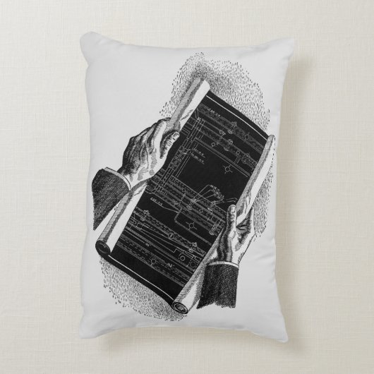 Hands w Architectural Blueprints、ヴィンテージ・ビジネス アクセントクッション (裏面(縦))