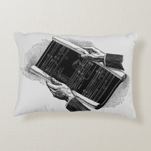Hands w Architectural Blueprints、ヴィンテージ・ビジネス アクセントクッション (裏面)