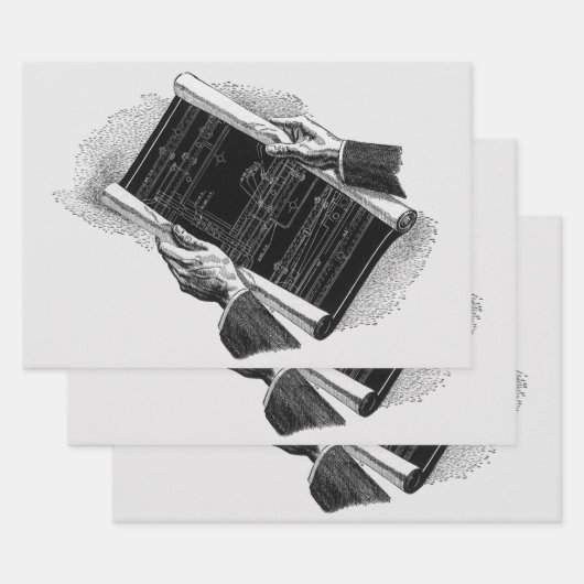 Hands w Architectural Blueprints、ヴィンテージ・ビジネス ラッピングペーパーシート (セット)