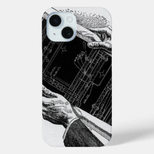 Hands w Architectural Blueprints、ヴィンテージ・ビジネス iPhone 15ケース