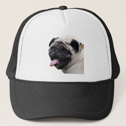 Handsom白いPugフォトアクセサリー、名前を追加 キャップ (正面)
