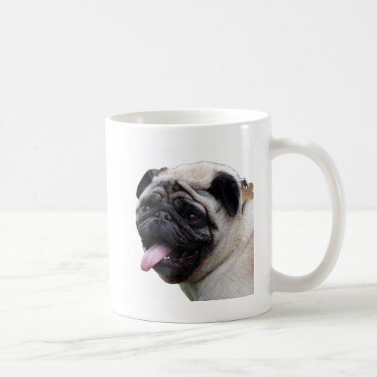 Handsom白いPugフォトアクセサリー、名前を追加 コーヒーマグカップ (右)