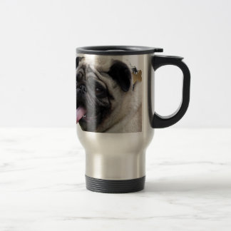 Handsom白いPugフォトアクセサリー、名前を追加 トラベルマグ