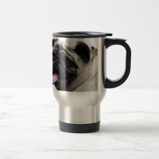 Handsom白いPugフォトアクセサリー、名前を追加 トラベルマグ (右)