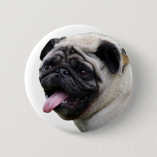 Handsom白いPugフォトアクセサリー、名前を追加 缶バッジ (正面)