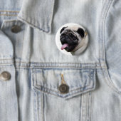 Handsom白いPugフォトアクセサリー、名前を追加 缶バッジ (インサイチュ)