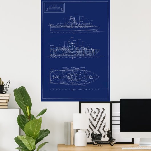 Handsome Blueprint of PT Boat PTF-17 ポスター (ホームオフィス)