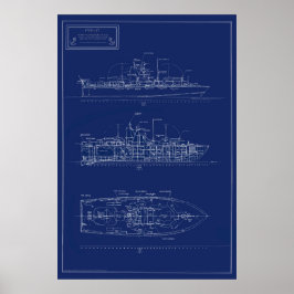 Handsome Blueprint of PT Boat PTF-17 ポスター