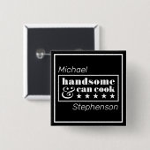 Handsome & Can Cook Black Typography Father's Day 缶バッジ (正面&裏面)