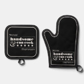 Handsome & Can Cook Mens Black White Father's Day 鍋つかみ&鍋敷きセット (正面)