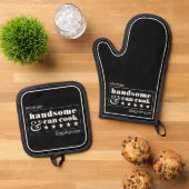 Handsome & Can Cook Mens Black White Father's Day 鍋つかみ&鍋敷きセット (トップダウン)