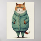 Handsome Ginger Cat In Green Sweater, Funny Cat De ポスター (正面)