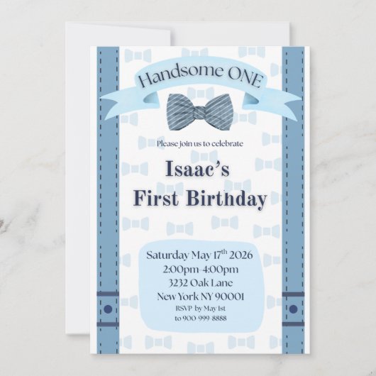 Handsome One Baby Boy First Birthday Party Invite 招待状 (正面)
