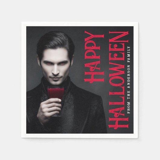 Handsome vampire drinking blood Halloween party スタンダードカクテルナプキン (正面)