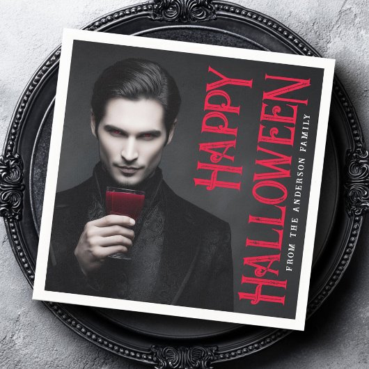 Handsome vampire drinking blood Halloween party スタンダードカクテルナプキン