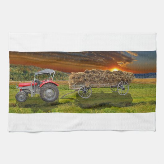 Handtuch mit Trecker und Heuwagen キッチンタオル (横)
