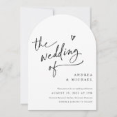 Handwriting Arch Heart Wedding Modern QR Code 招待状 (正面)