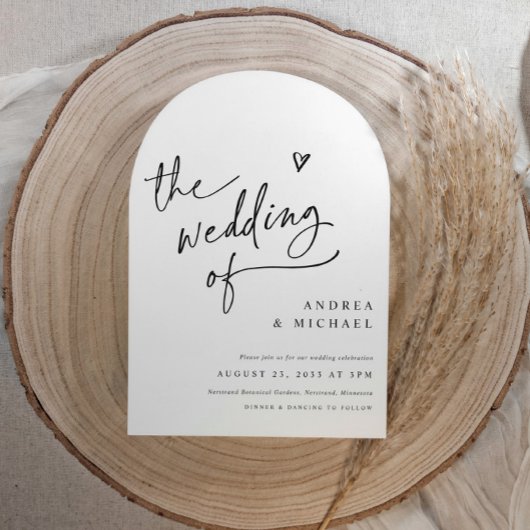 Handwriting Arch Heart Wedding Modern QR Code 招待状