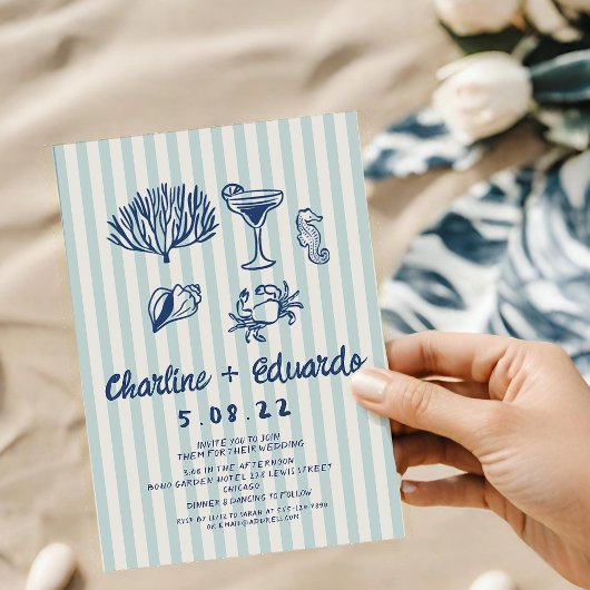 Handwriting Coast  Retro Wedding invitation 招待状
