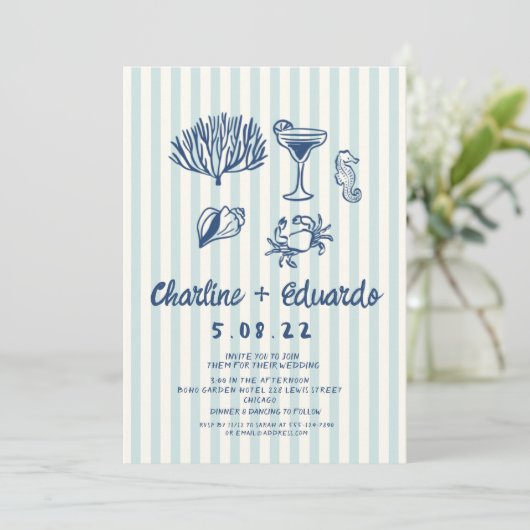 Handwriting Coast  Retro Wedding invitation 招待状 (スタンド正面)