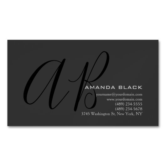 Handwriting Monogram Custom Grey Black Custom  マグネット名刺 (正面)