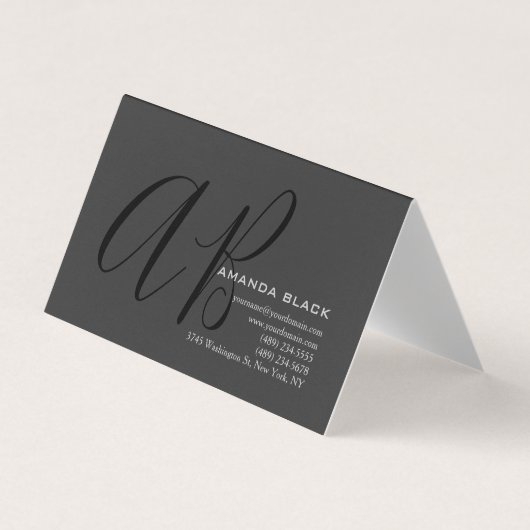 Handwriting Monogram Custom Grey Black Custom  名刺 (正面)