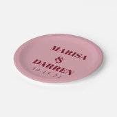 Handwriting Script Red Pink Custom Wedding ペーパープレート (アングル)