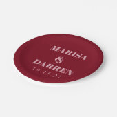 Handwriting Script Red Pink Custom Wedding ペーパープレート (アングル)