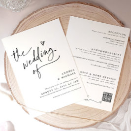 Handwriting with Heart Wedding Modern QR Code 招待状