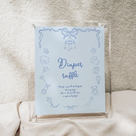Handwritten Baby Shower, Boy Diaper Raffle ポスター