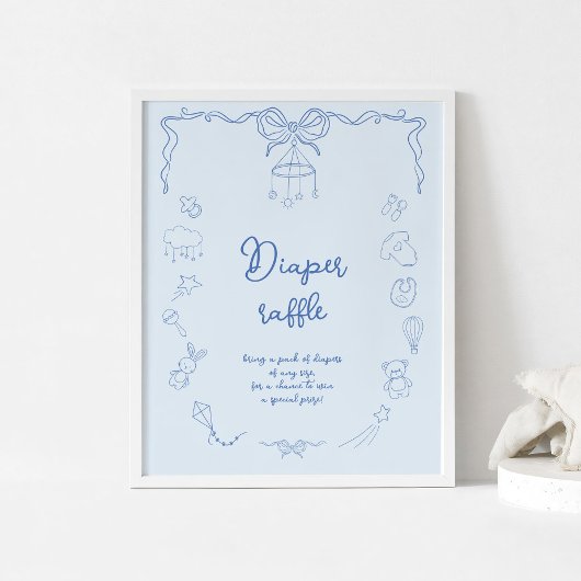 Handwritten Baby Shower, Boy Diaper Raffle ポスター