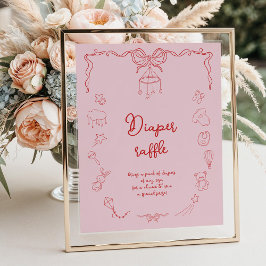 Handwritten Baby Shower, Girl Diaper Raffle ポスター