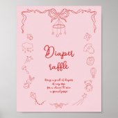 Handwritten Baby Shower, Girl Diaper Raffle ポスター (正面)