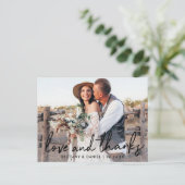 Handwritten Black Script Love and Thanks Wedding ポストカード (スタンド正面)