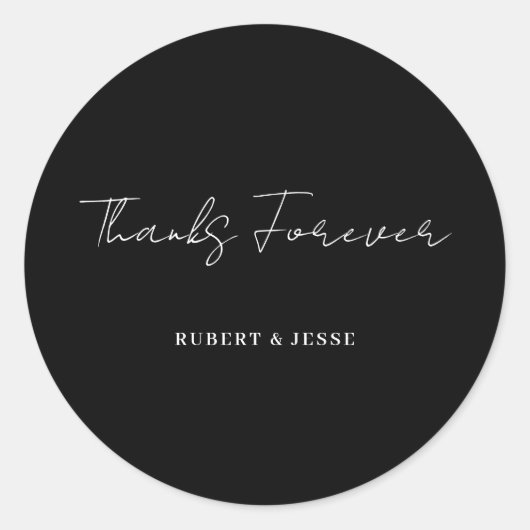 Handwritten Black Wedding Thank You Sticker ラウンドシール (正面)