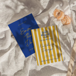 Handwritten Blue Yellow Pinstripes Italy Wedding セーブザデート