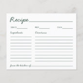 Handwritten Chic Green Bridal Shower Recipe Card (正面)